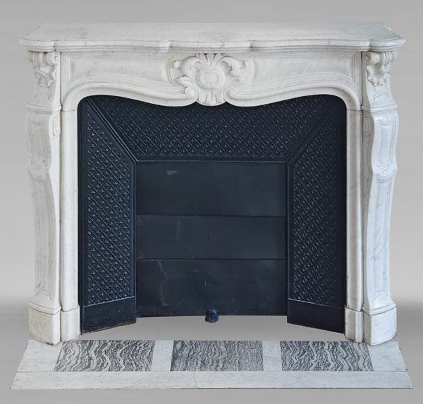 Louis XV style Carrara marble mantel with palmette motif-0