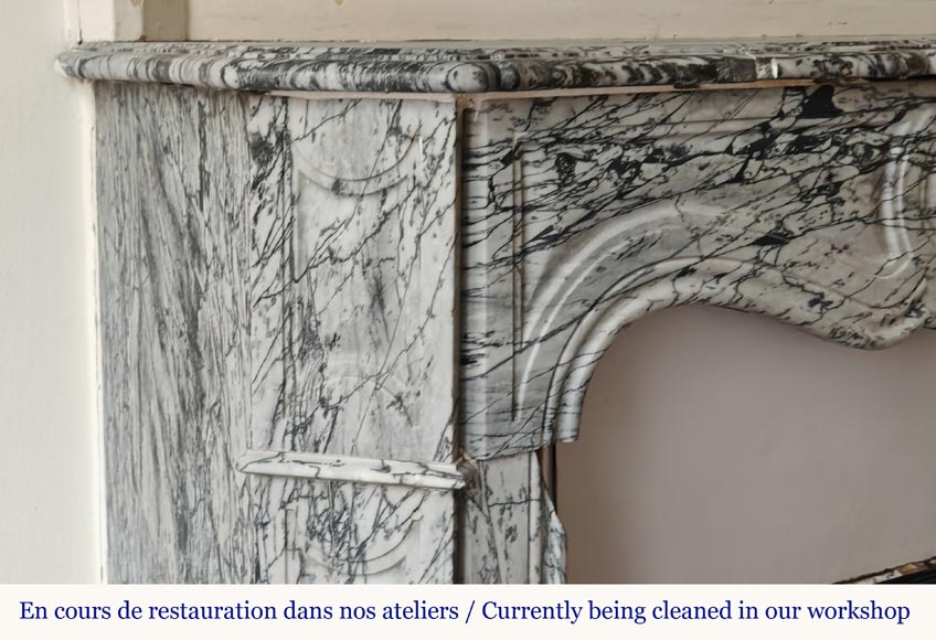 Louis XV style Pompadour mantel in Blue Fleuri marble-3