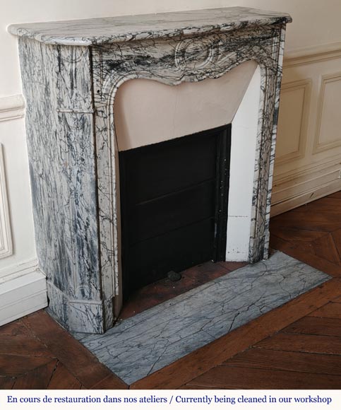 Louis XV style Pompadour mantel in Blue Fleuri marble-2