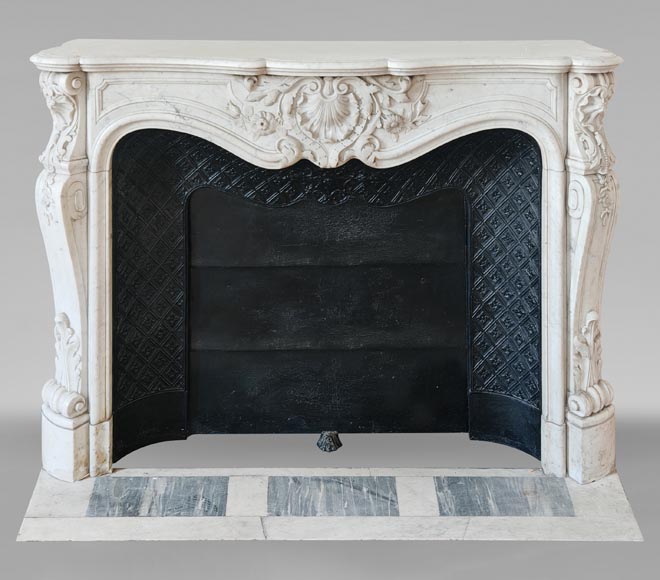 Highly Carved Louis XV-style mantel in Carrara marble-0