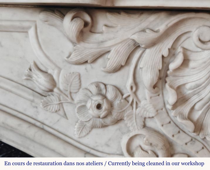 Highly Carved Louis XV-style mantel in Carrara marble-2