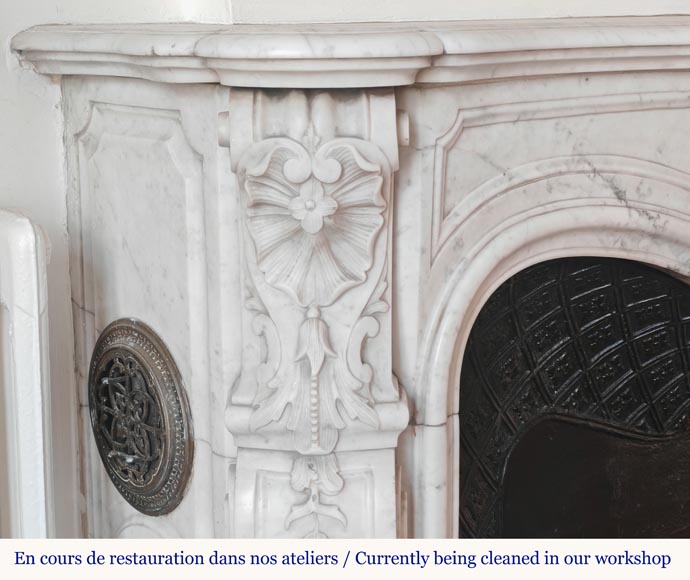 Highly Carved Louis XV-style mantel in Carrara marble-4