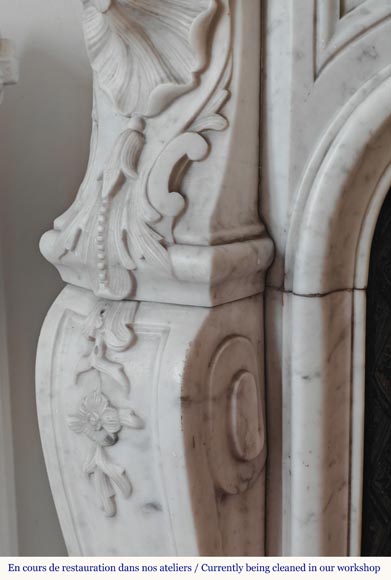 Highly Carved Louis XV-style mantel in Carrara marble-5