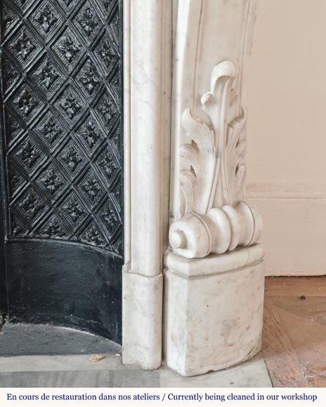 Highly Carved Louis XV-style mantel in Carrara marble-9