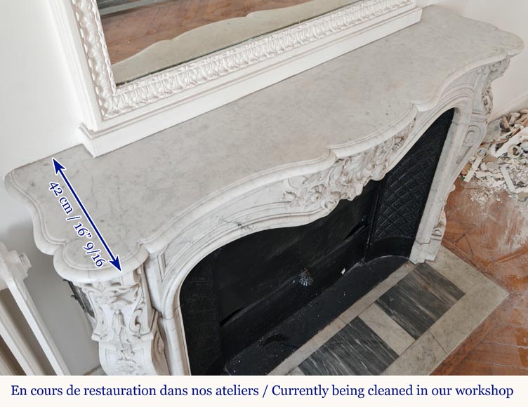 Highly Carved Louis XV-style mantel in Carrara marble-12