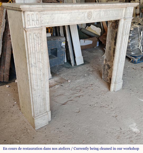 Louis XVI style mantel in Carrara marble adorned with a sunflower flower-2