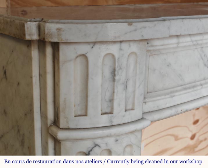 Louis XVI style mantel in veined Carrara marble with fluted legs-3