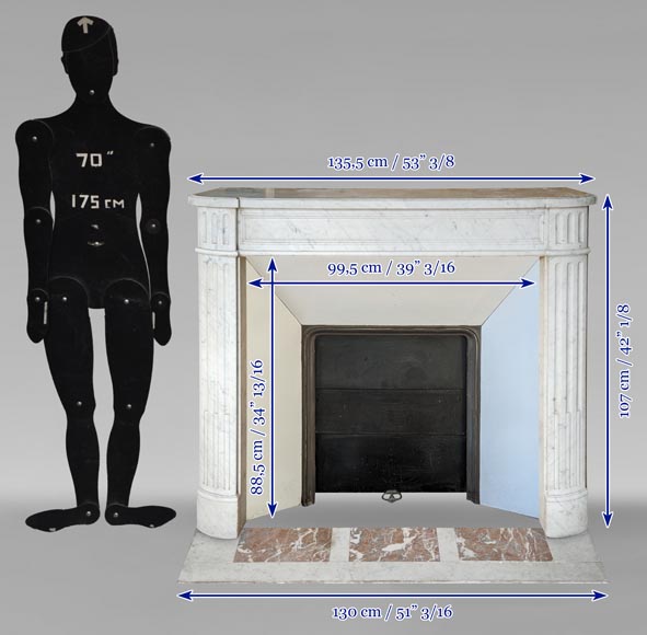 Louis XVI style mantel in veined Carrara marble with fluted legs-9