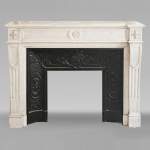 Louis XVI style Carrara marble mantel with floral and sunflower ornaments