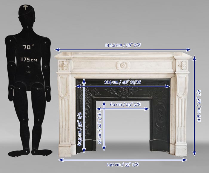 Louis XVI style Carrara marble mantel with floral and sunflower ornaments-10