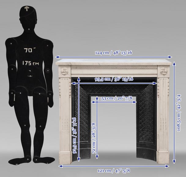 Cheminée de style Louis XVI en marbre demi statuaire-14