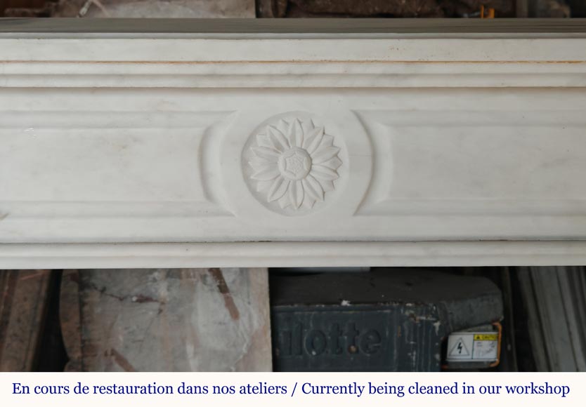 Louis XVI style mantel in half statuary marble adorned with a sunflower-1