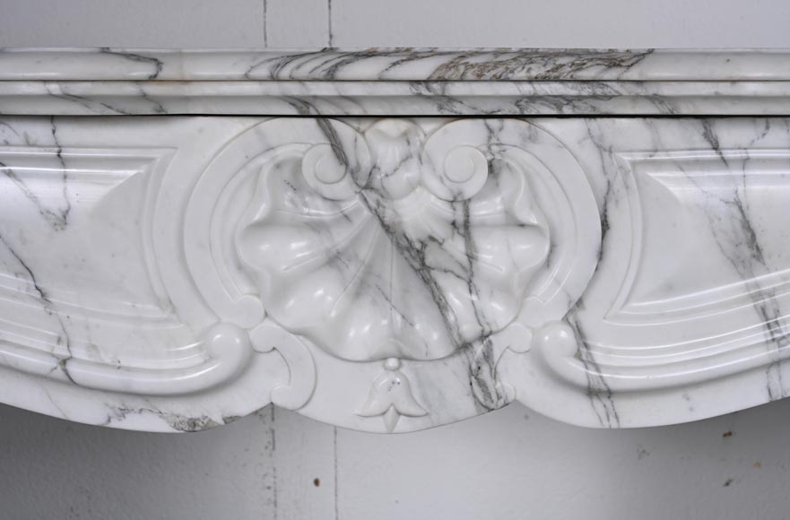 Louis XV style three shell mantel carved in Arabescato marble-1