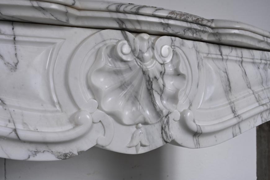 Louis XV style three shell mantel carved in Arabescato marble-2