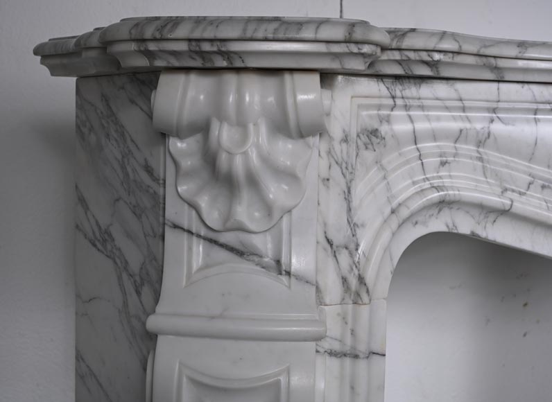 Louis XV style three shell mantel carved in Arabescato marble-4