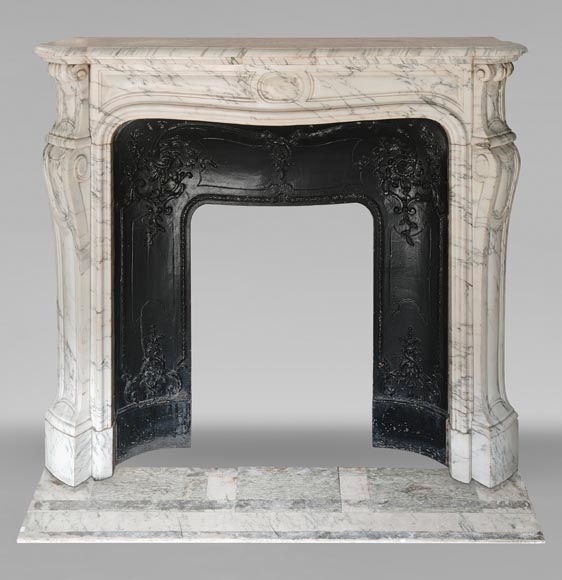 Curved Louis XV style Pompadour mantel in Arabescato marble-0