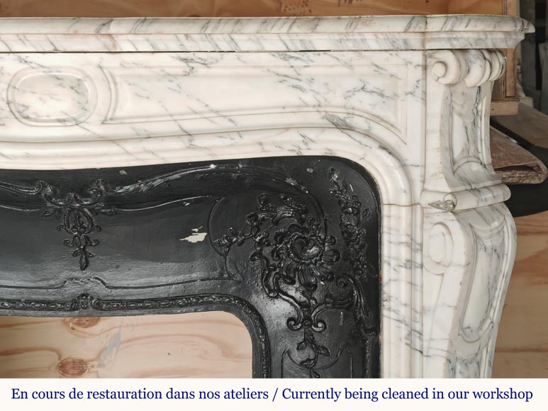 Curved Louis XV style Pompadour mantel in Arabescato marble-6