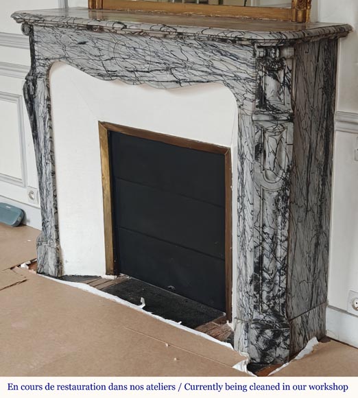 Louis XV style Pompadour mantel in Bleu Fleuri marble-5