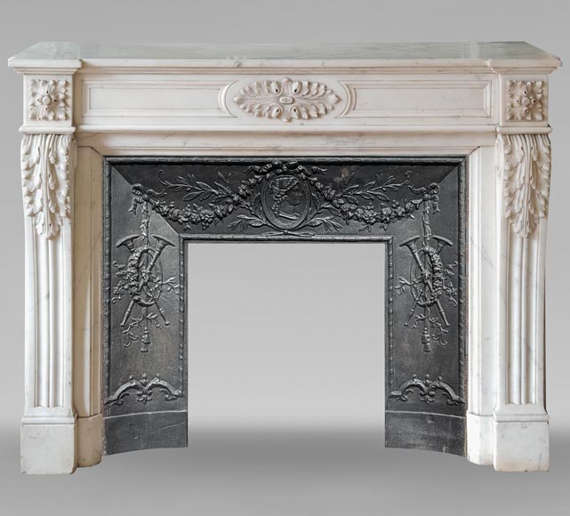 Louis XVI style mantel with acanthus leaf carved in half statuary Carrara marble-0