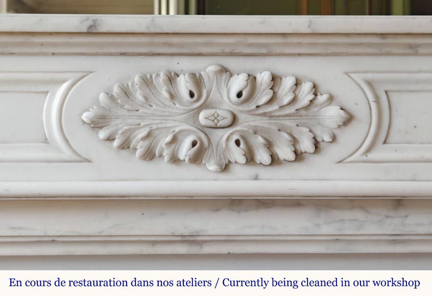 Louis XVI style mantel with acanthus leaf carved in half statuary Carrara marble-1