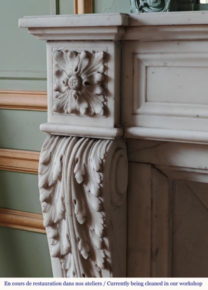 Louis XVI style mantel with acanthus leaf carved in half statuary Carrara marble-4