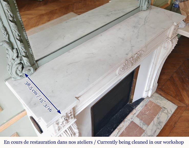 Louis XVI style mantel with acanthus leaf carved in half statuary Carrara marble-9