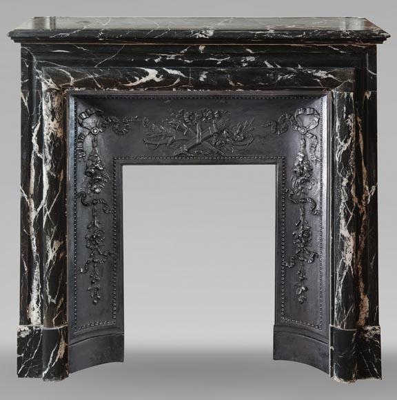 Louis XIV style mantel in black Marquina marble-0