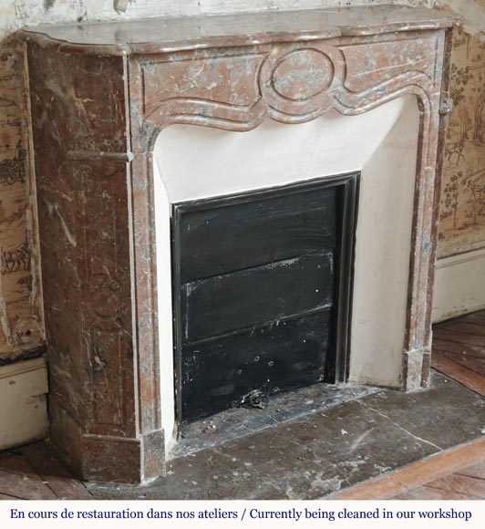 Louis XV style Pompadour mantel in Rouge du Nord marble-2