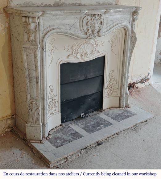 Louis XV style mantel in Carrara marble with richly carved palmette motif-3