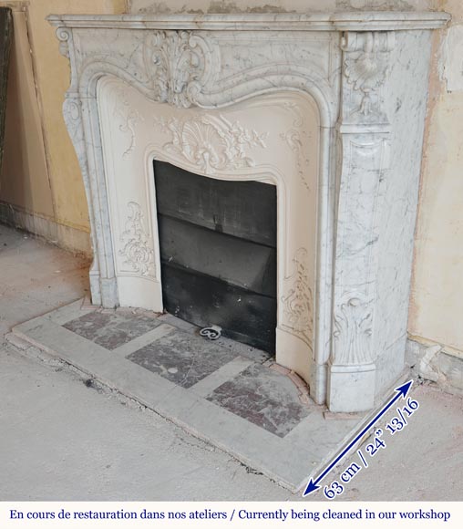 Louis XV style mantel in Carrara marble with richly carved palmette motif-6