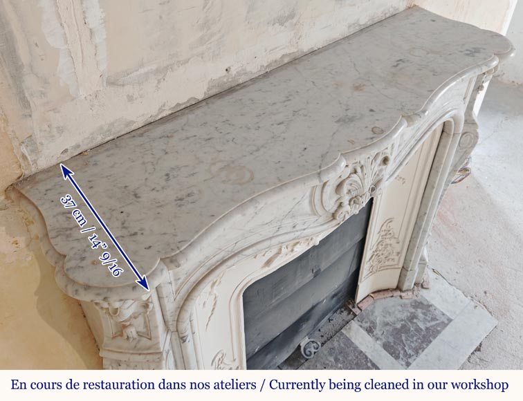 Louis XV style mantel in Carrara marble with richly carved palmette motif-11