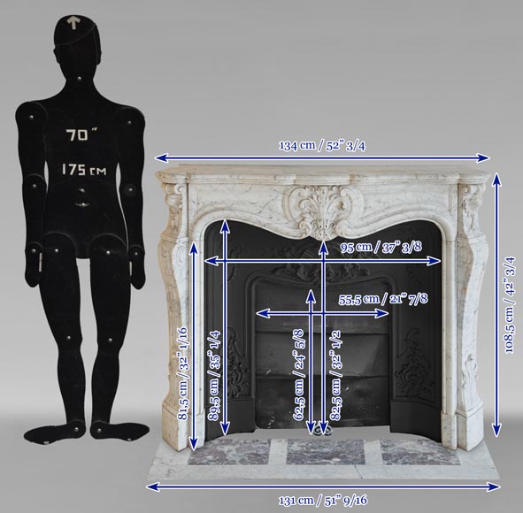 Louis XV style mantel in Carrara marble with richly carved palmette motif-12