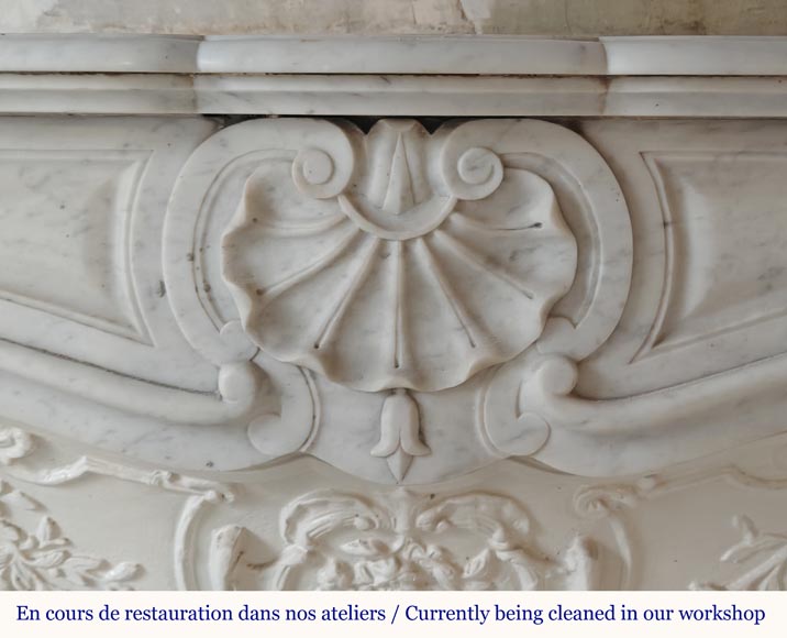 Carved Carrara marble Louis XV style mantel decorated with shells-1