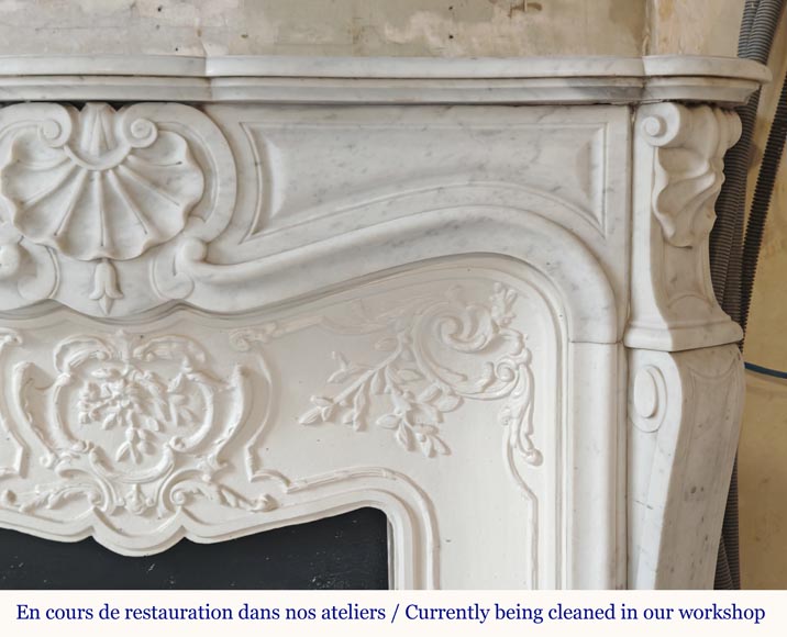 Carved Carrara marble Louis XV style mantel decorated with shells-6