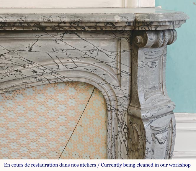 Louis XV style Pompadour mantel in blue marble-6