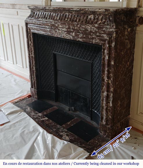 Louis XIV style mantel with acroterion in Rouge du Nord marble-5