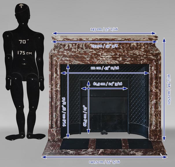 Louis XIV style mantel with acroterion in Rouge du Nord marble-11