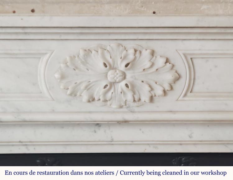 Louis XVI style mantel decorated with acanthus leaves carved in Carrara marble-1