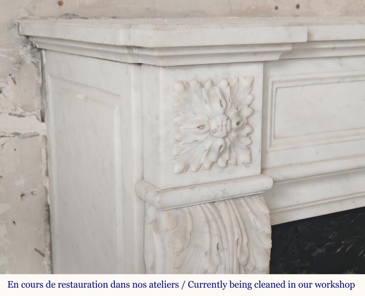 Louis XVI style mantel decorated with acanthus leaves carved in Carrara marble-3