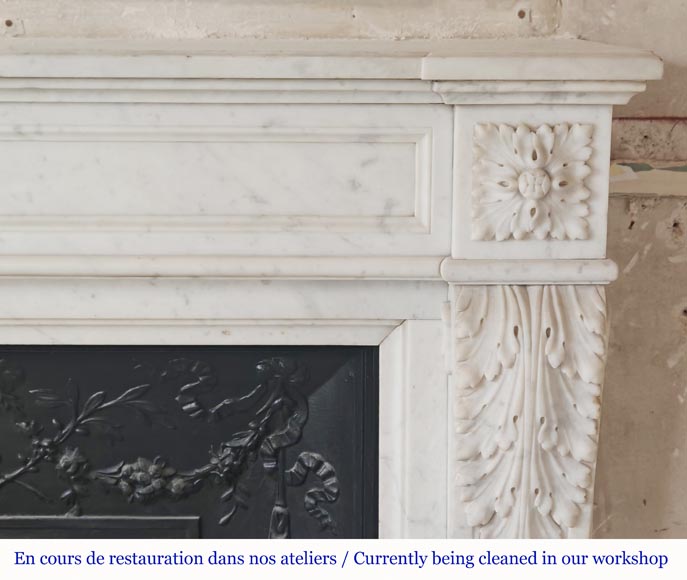 Louis XVI style mantel decorated with acanthus leaves carved in Carrara marble-7