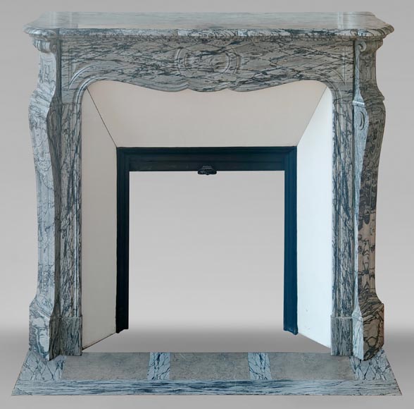 Louis XV style Pompadour mantel in Blue Fleuri marble-0