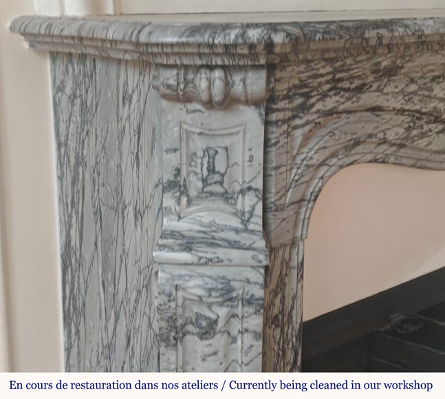 Louis XV style Pompadour mantel in Blue Fleuri marble-3