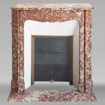 Louis XV style Pompadour mantel in Rouge du Nord marble