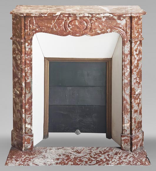 Louis XV style Pompadour mantel in Rouge du Nord marble-0