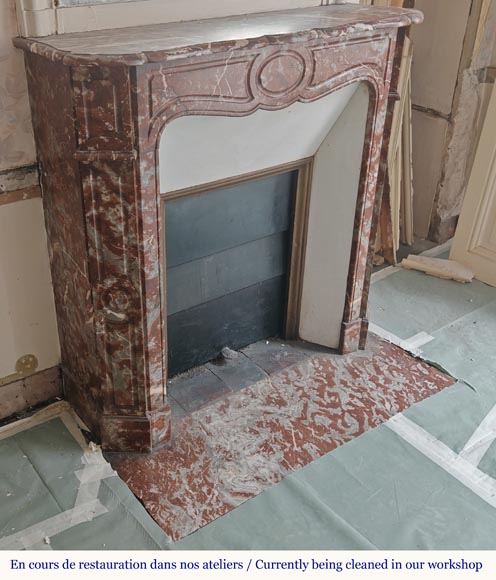 Louis XV style Pompadour mantel in Rouge du Nord marble-2