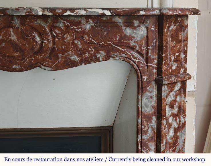 Louis XV style Pompadour mantel in Rouge du Nord marble-6