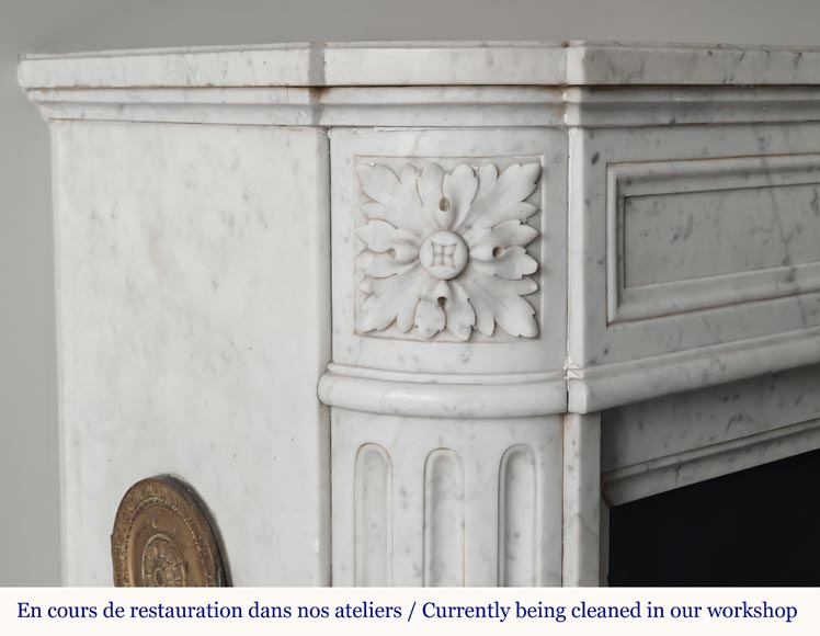 Louis XVI style mantel with rounded corners carved in Carrara marble-3