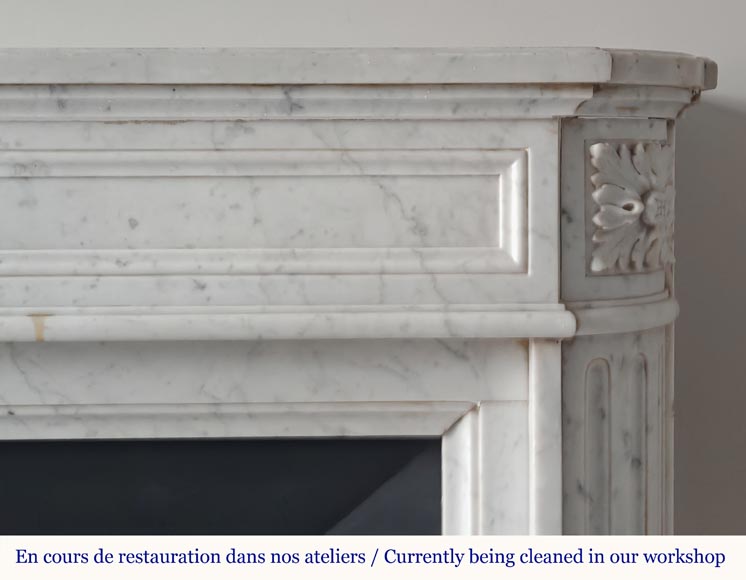 Louis XVI style mantel with rounded corners carved in Carrara marble-7