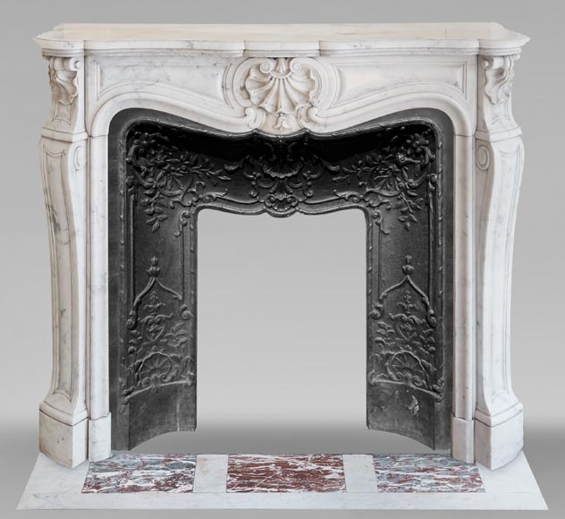 Louis XV style three shell mantel carved in Carrara marble-0