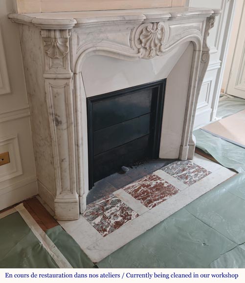 Louis XV style three shell mantel carved in Carrara marble-2